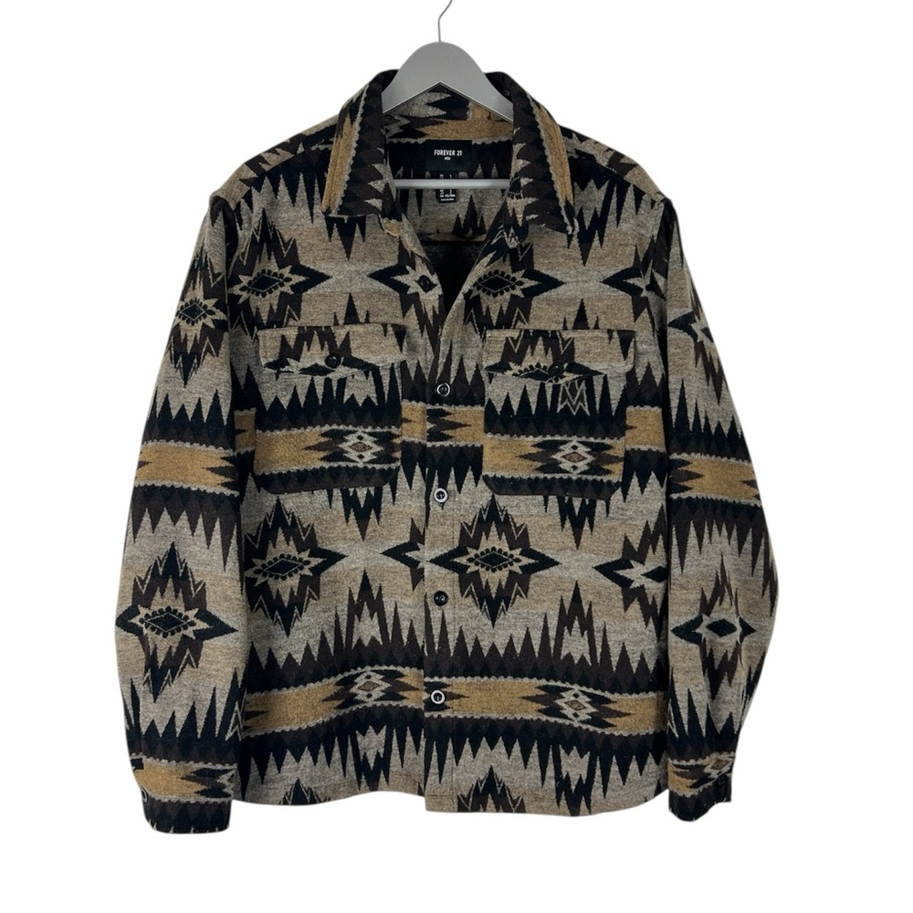 Southwestern Shacket Shirt Mens L‎ Aztec Flannel Blanket Jacket soft coat